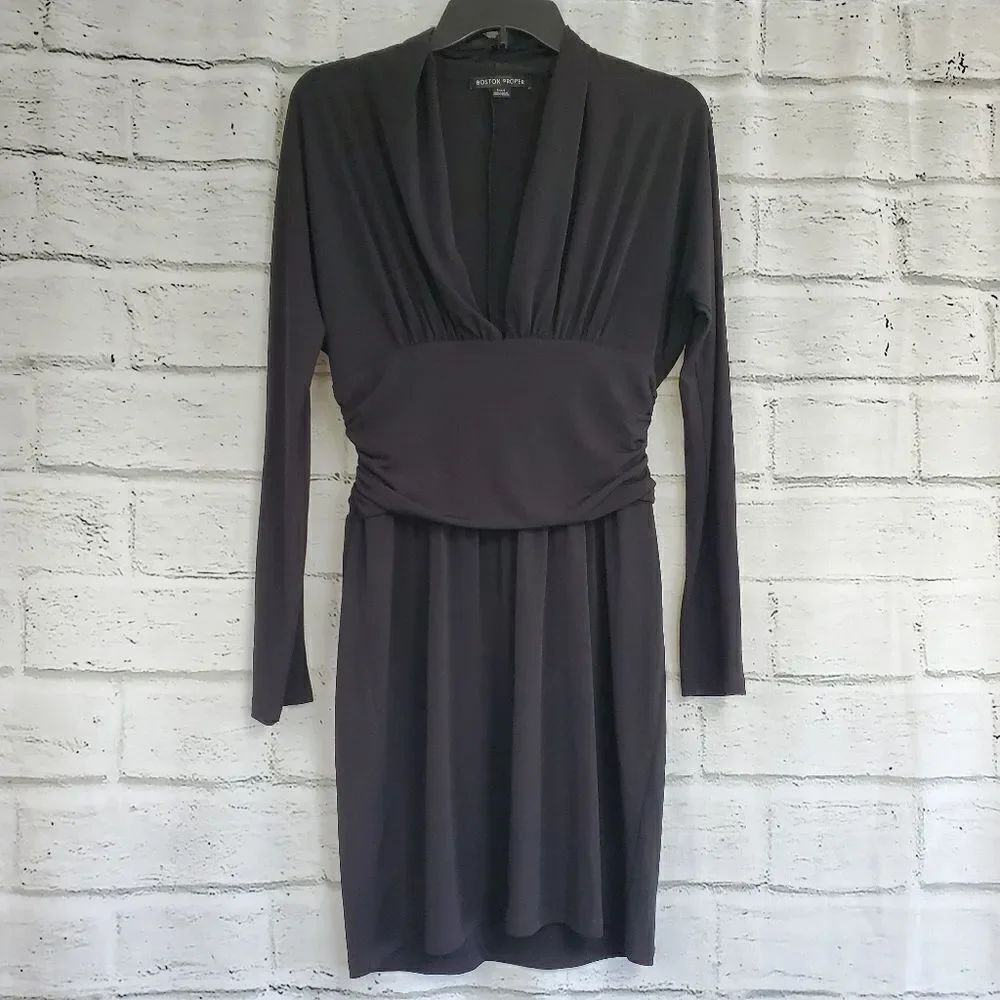Boston Proper Black Long Sleev Dress Rouched
